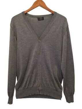 Boggi Milano Gray 100% Wool V-Neck Cardigan Sweater Men's M/L - Made In Italy